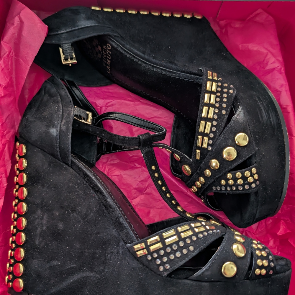 Black and Gold Studded Women's Wedge Sandals